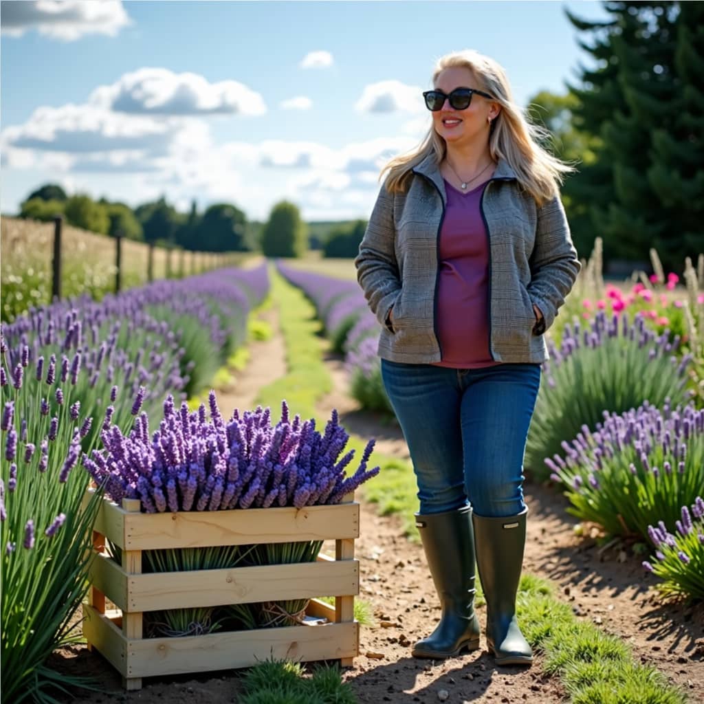 cosmetic chemist Brittany De Staedtler during lavender harvest