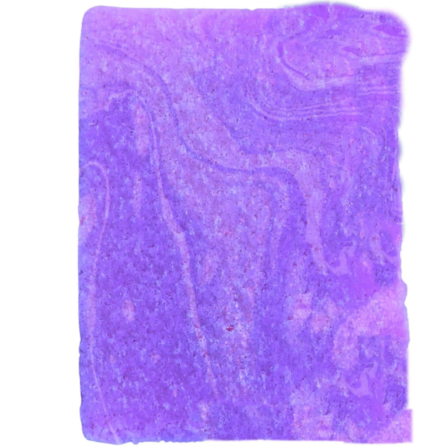 The Posh Brats Celtic Sea Lavender Sugar Scrub Bar features a textured, rectangular purple marble appearance with natural patterns, showcasing shades of purple with lighter and darker tones.