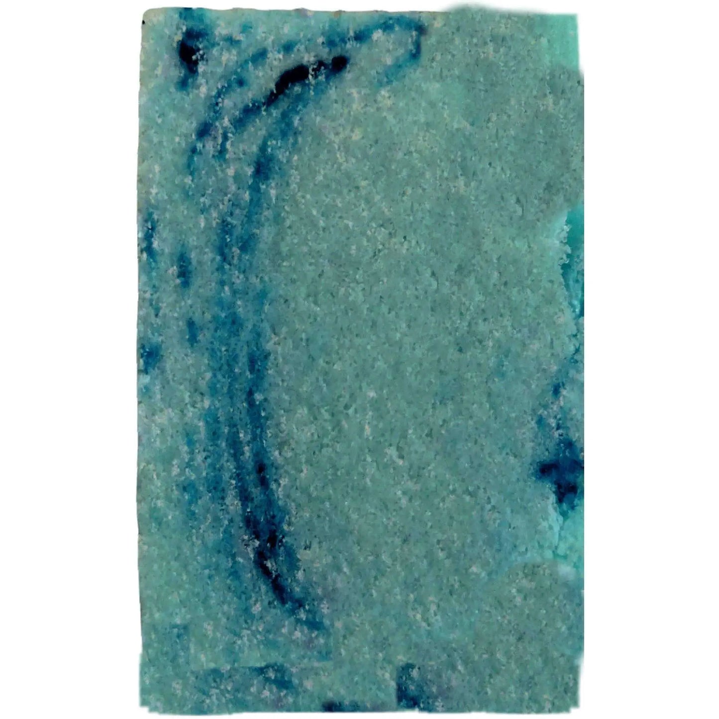 Close-up of the Dirty Hippy Patchouli Sugar Scrub Bar from Posh Brats, showcasing its speckled turquoise look with dark blue swirls that mimic marbled textures, ideal for beautifully exfoliated skin.
