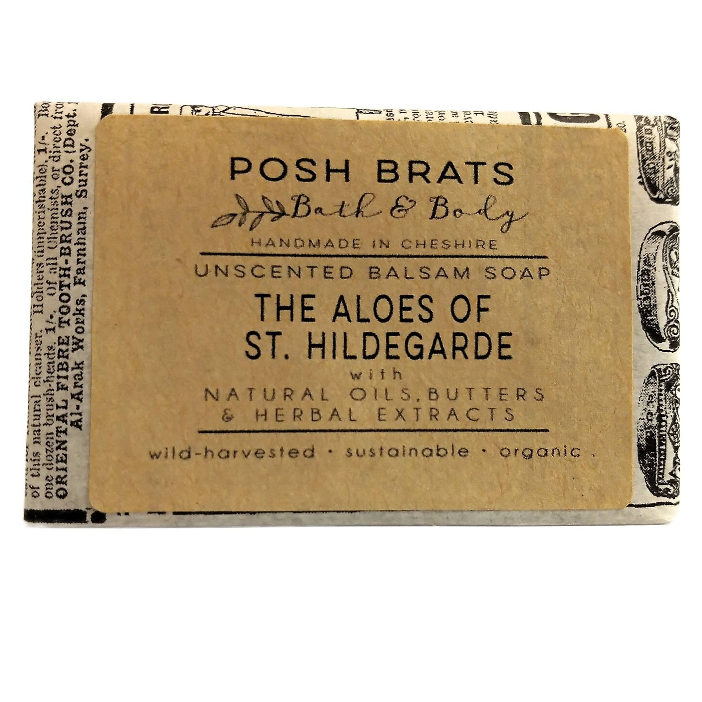 Bar of soap with 'Posh Brats Bath & Body' packaging on a white background
