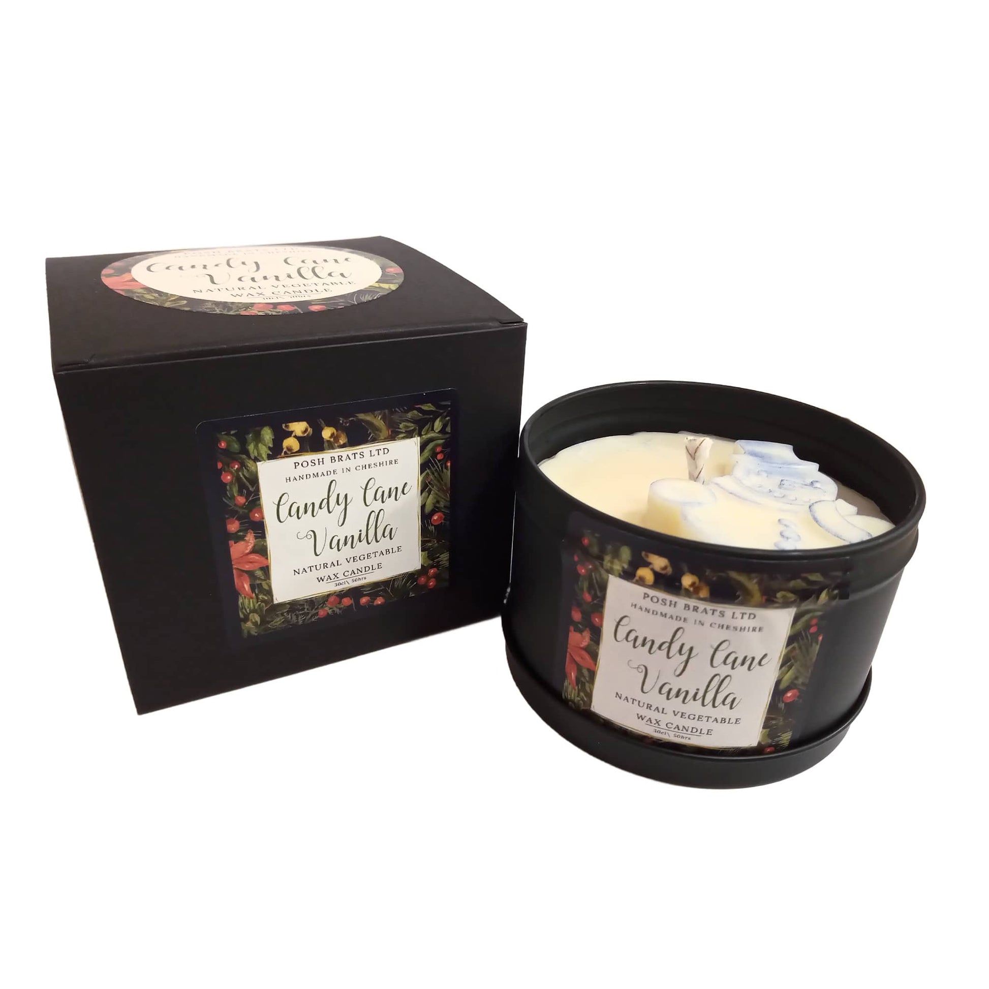 Candy Cane Vanilla Christmas GIft Boxed Soy Wax Candle Posh Brats