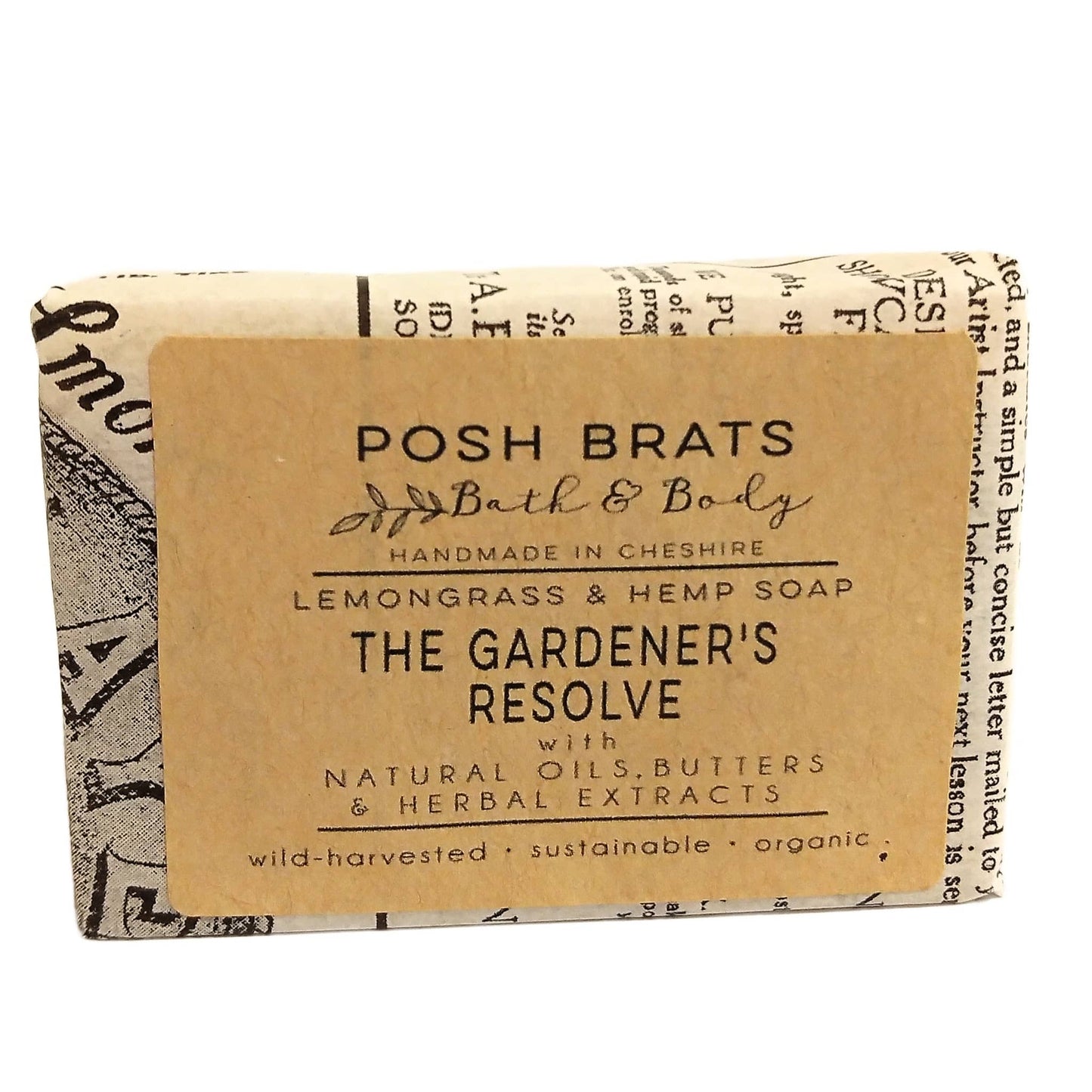 Bar of soap with 'Posh Brats Bath & Body' packaging on a white background