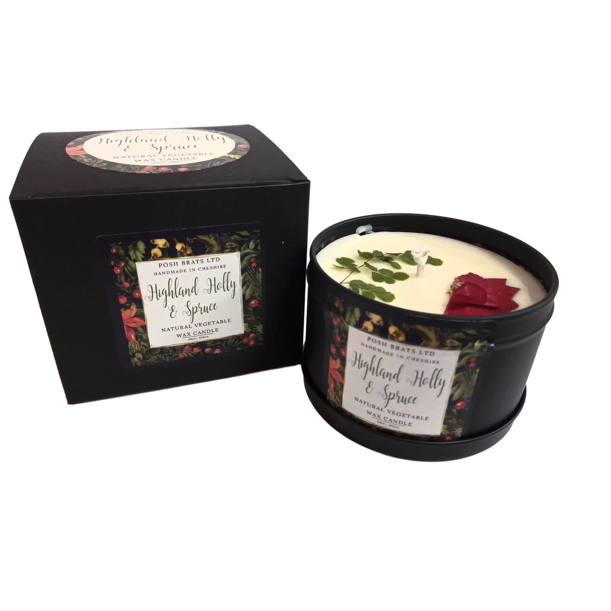 Highland Holly and Spruce Christmas GIft Boxed Soy Wax Candle Posh Brats