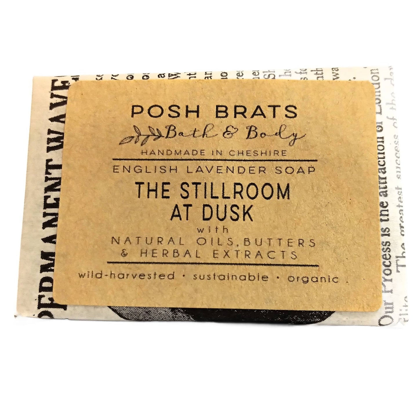 Soap bar with 'Posh Brats Bath & Body' packaging on a white background