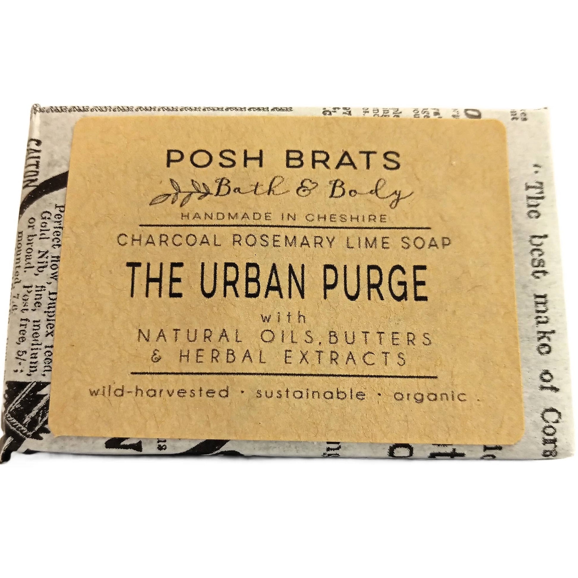 Bar of soap with 'Posh Brats Bath & Body' packaging on a white background