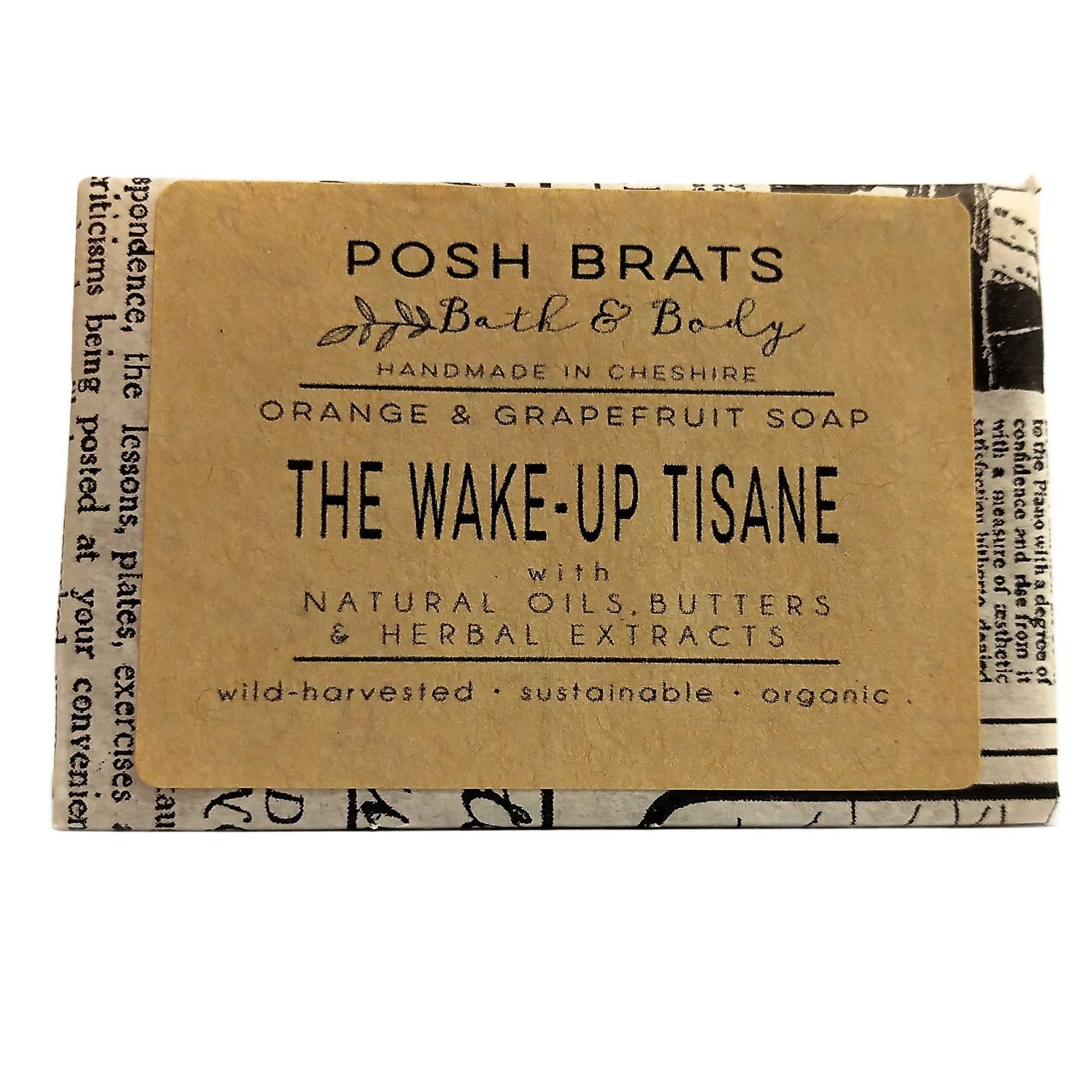 Bar of soap with 'Posh Brats Bath & Body' packaging on a white background