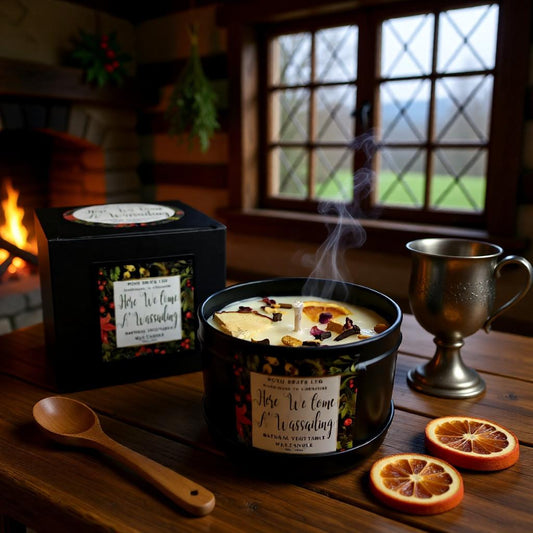 Here We Go A' Wassailing Christmas GIft Boxed Soy Wax Candle Posh Brats